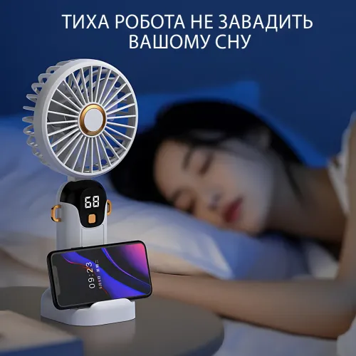 Портативный вентилятор JX-995 с 3 скоростями обдува, LED-дисплеем, USB зарядкой и подставкой для телефона - фото 7