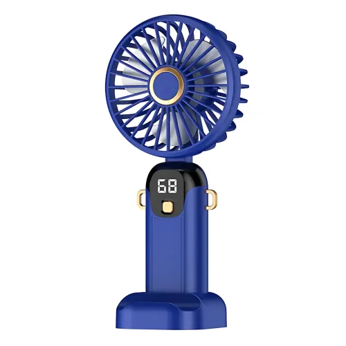 Портативный вентилятор JX-995 с 3 скоростями обдува, LED-дисплеем, USB зарядкой и подставкой для телефона Синий - фото 2