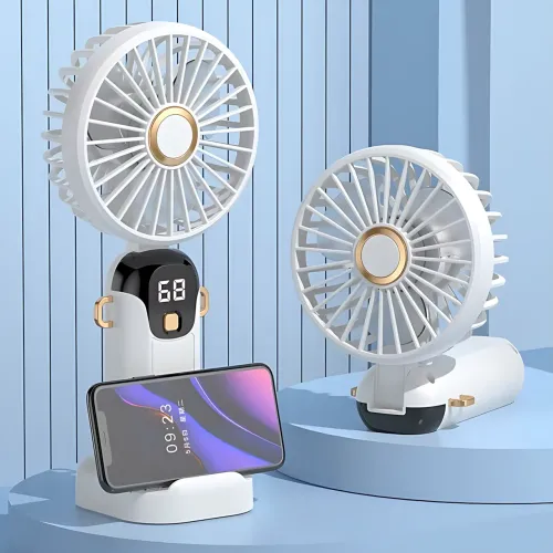 Портативный вентилятор JX-995 с 3 скоростями обдува, LED-дисплеем, USB зарядкой и подставкой для телефона Черный - фото 4