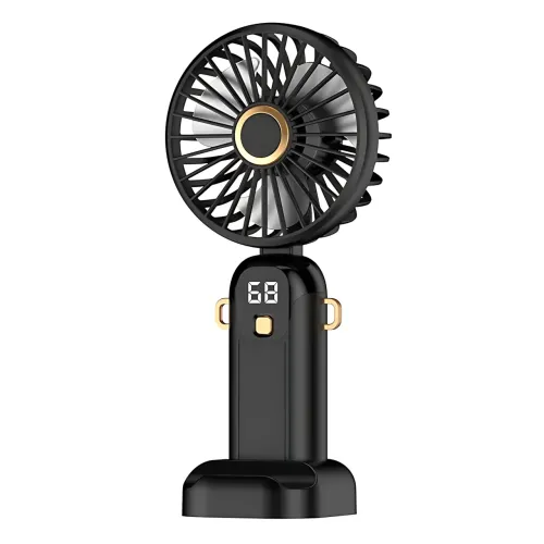 Портативный вентилятор JX-995 с 3 скоростями обдува, LED-дисплеем, USB зарядкой и подставкой для телефона Черный - фото 2