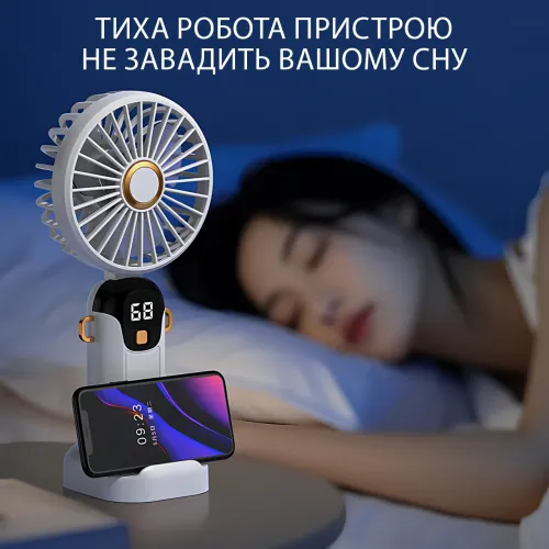 Портативный вентилятор JX-995 с 3 скоростями обдува, LED-дисплеем, USB зарядкой и подставкой для телефона Черный - фото 6