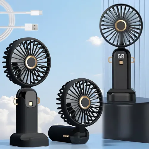 Портативный вентилятор JX-995 с 3 скоростями обдува, LED-дисплеем, USB зарядкой и подставкой для телефона Черный