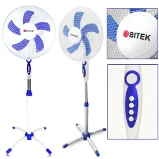 Вентилятор напольный BITEK BT-1630 ⌀40 см, 100 Вт, 3 скорости, поворот, наклон, регулировка высоты, таймер Бело-голубой