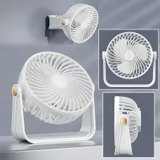 Компактний вентилятор AND1261 настільний/настінний, 3 швидкості, USB, 800 мА·год, тихий 62-70 дБ, 5 Вт, 13×13 см Білий