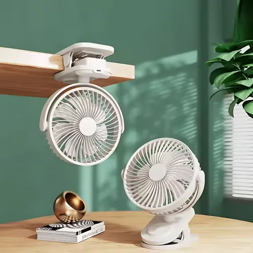 Вентилятор міні Fan LY-850 з прищіпкою, USB, 360° нахил і поворот, таймер 2/6/9, аб 1800 мА·год, 3 швидкості Бежевий - фото 7