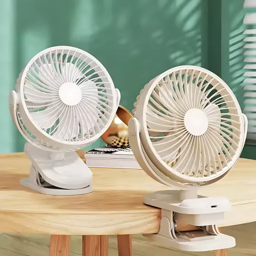 Вентилятор міні Fan LY-850 з прищіпкою, USB, 360° нахил і поворот, таймер 2/6/9, аб 1800 мА·год, 3 швидкості Бежевий - фото 4