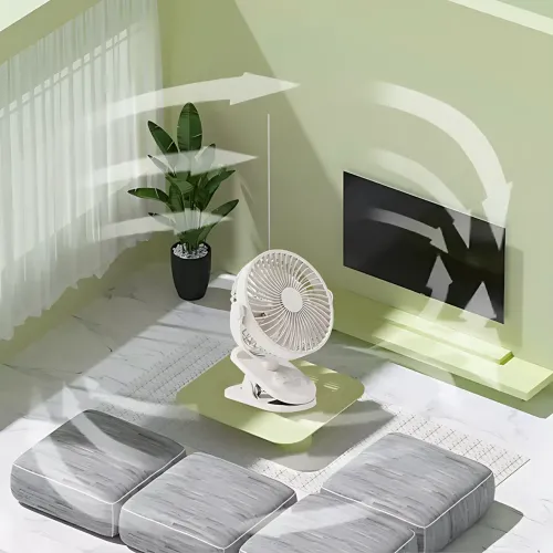 Вентилятор міні Fan LY-850 з прищіпкою, USB, 360° нахил і поворот, таймер 2/6/9, аб 1800 мА·год, 3 швидкості Бежевий - фото 6
