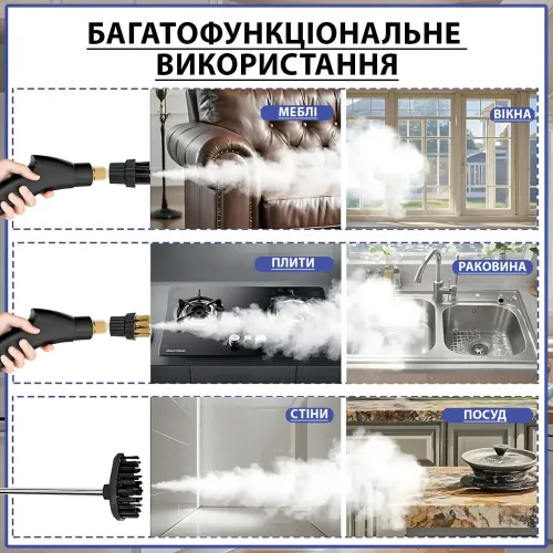 Пароочиститель портативный Steam Cleaner 2500, 3 бар, 1200 мл, нагрев за 30 сек, 6 режимов, отпариватель - фото 7