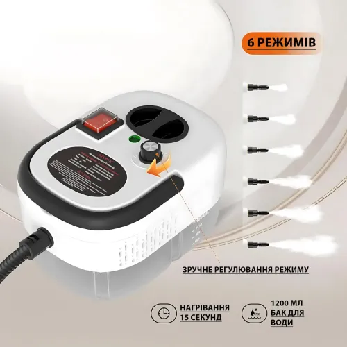 Пароочиститель портативный Steam Cleaner 2500, 3 бар, 1200 мл, нагрев за 30 сек, 6 режимов, отпариватель - фото 8