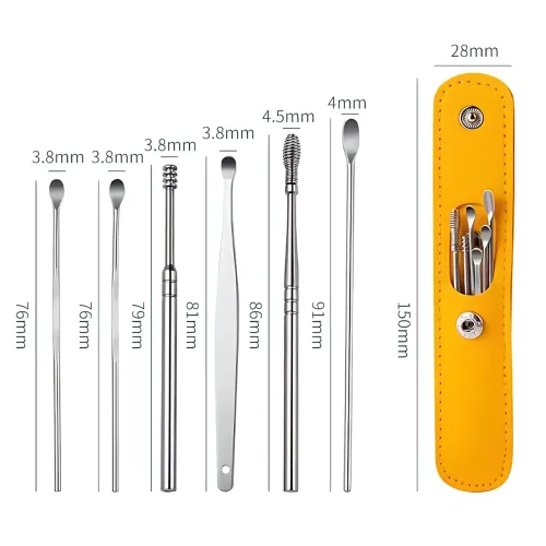 Набор инструментов для чистки ушей TOOL SET, 6 предметов, медсталь, футляр, для удаления серных пробок - фото 9