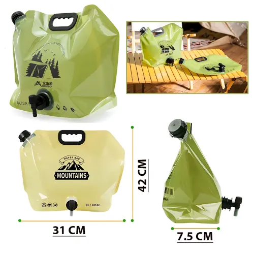 Сумка для воды складная AND-1, water bag 8 л, с краном, мерной шкалой, до 60 °C, 42.5×31.5 см Зеленый - фото 9