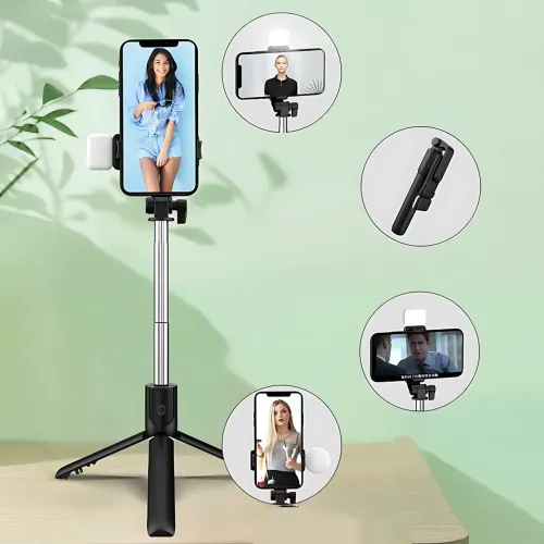 Селфи-палка штатив монопод DF-01S AND 5222 с Bluetooth пультом, LED подсветкой, поворотом 360°,  до 74 см - фото 5