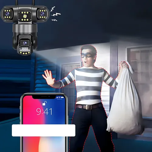 Уличная 4G IP камера видеонаблюдения v380, 3 объектива, поворот 270°, ночное видение 20 м, датчик движения - фото 7