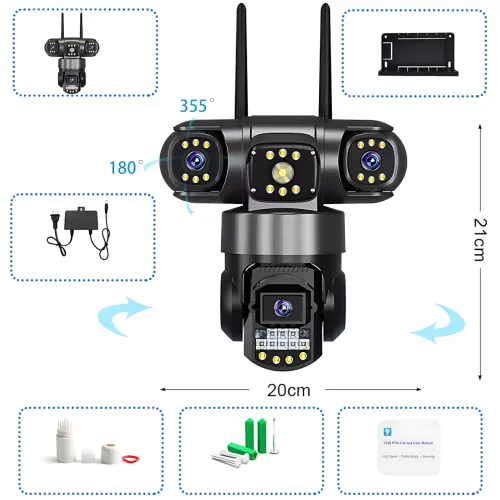 Уличная 4G IP камера видеонаблюдения v380, 3 объектива, поворот 270°, ночное видение 20 м, датчик движения - фото 10