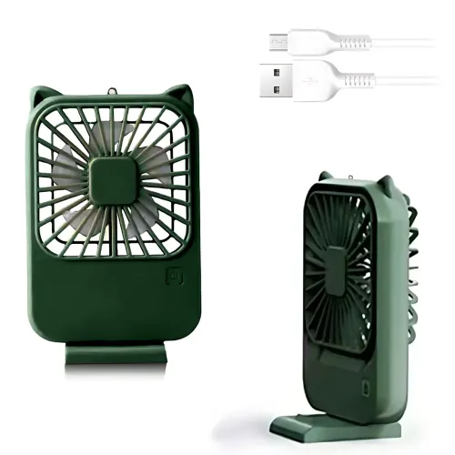 Компактный мини-вентилятор Fan AND064 с USB, 3 скорости, 5 лопастей, 500 мАч,  с подставкой для телефона Зеленый - фото 3