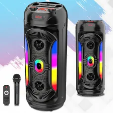 Портативная Bluetooth-колонка 2x8 25 Вт х2, с микрофоном, LED-подсветкой, USB/SD/FM/AUX/BT, дисплеем, пультом
