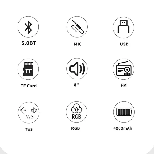 Портативная Bluetooth-колонка 2x8 25 Вт х2, с микрофоном, LED-подсветкой, USB/SD/FM/AUX/BT, дисплеем, пультом - фото 5
