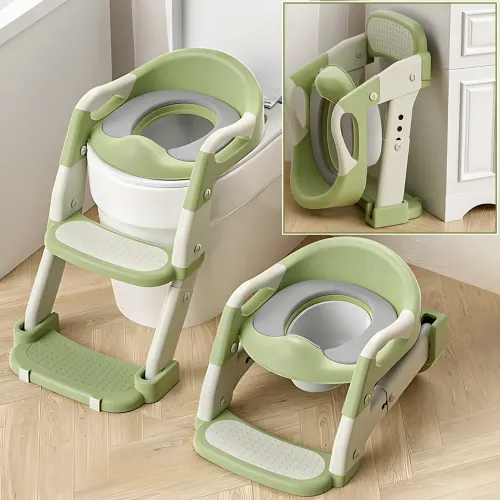 Складная детская накладка на унитаз со ступенькой Babycare MA605, для 1–9 лет, с ручками, спинкой, до 50 кг Зеленый