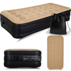 Надувная кровать 190×90×40 см с USB-насосом и чехлом, ПВХ + полиэстер, складная, гипоаллергенная, бежевый