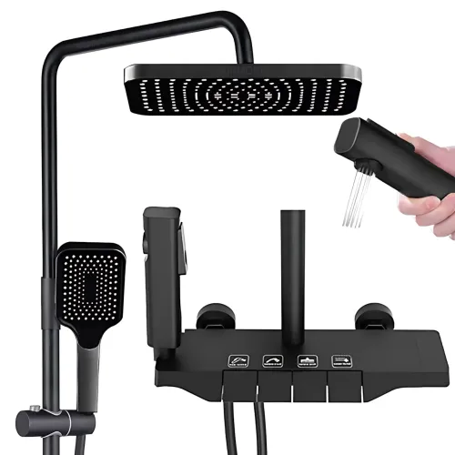 Черный душевой набор 4 в 1 Black Bathroom Shower Set Piano Keys с тропическим душем и ручной лейкой, черный - фото 2