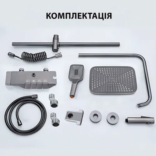 Черный душевой набор 4 в 1 Black Bathroom Shower Set Piano Keys с тропическим душем и ручной лейкой, черный - фото 18