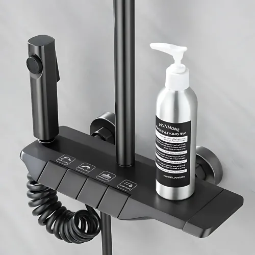 Черный душевой набор 4 в 1 Black Bathroom Shower Set Piano Keys с тропическим душем и ручной лейкой, черный - фото 4
