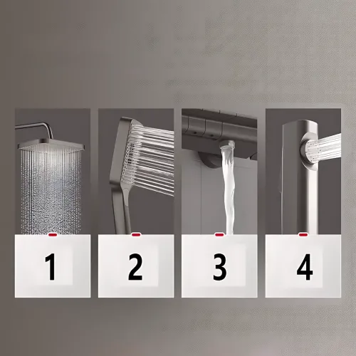 Черный душевой набор 4 в 1 Black Bathroom Shower Set Piano Keys с тропическим душем и ручной лейкой, черный - фото 10