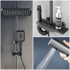 Черный душевой набор 4 в 1 Black Bathroom Shower Set Piano Keys с тропическим душем и ручной лейкой, черный