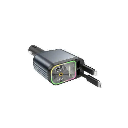 Автомобильное зарядное устройство Ofottofo ZL-07, 66 Вт, 4-в-1, с кабелем Type-C и iPhone, подсветкой - фото 6