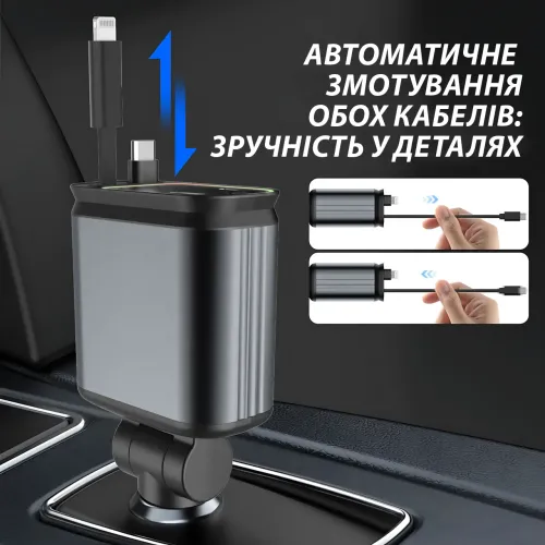 Автомобильное зарядное устройство Ofottofo ZL-07, 66 Вт, 4-в-1, с кабелем Type-C и iPhone, подсветкой - фото 14