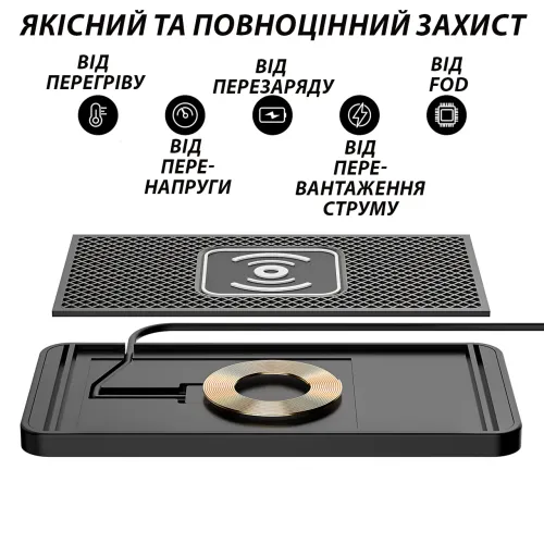 ​​​​​​​Автомобильный силиконовый коврик-держатель с беспроводной зарядкой 15W, антискользящий зарядный коврик - фото 14
