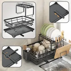 Багаторівнева кухонна сушарка-органайзер AND-102-30-10PCS, стелаж для посуду з дренажем, 2 яруси, обертання