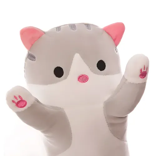 Игрушка подушка Кот Батон, плюшевая антистресс обнимашка DOLL 1498 на молнии, серый/рыжий - фото 6