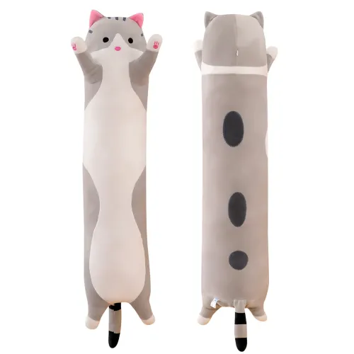 Игрушка подушка Кот Батон, плюшевая антистресс обнимашка DOLL 1498 на молнии, серый/рыжий - фото 2