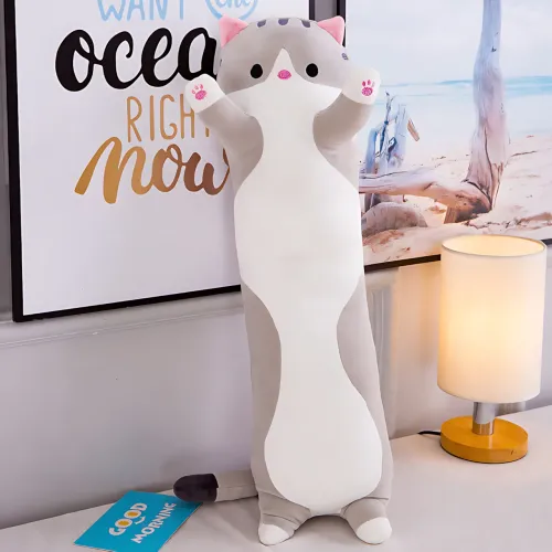 Игрушка подушка Кот Батон, плюшевая антистресс обнимашка DOLL 1498 на молнии, серый/рыжий - фото 10