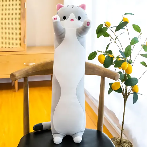 Игрушка подушка Кот Батон, плюшевая антистресс обнимашка DOLL 1498 на молнии, серый/рыжий - фото 14