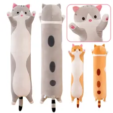 Игрушка подушка Кот Батон, плюшевая антистресс обнимашка DOLL 1498 на молнии, серый/рыжий