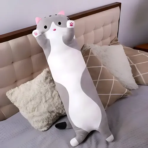 Игрушка подушка Кот Батон, плюшевая антистресс обнимашка DOLL 1498 на молнии, серый/рыжий 50 - фото 10