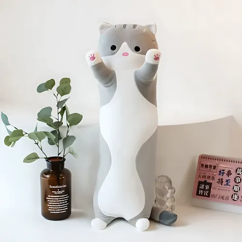 Игрушка подушка Кот Батон, плюшевая антистресс обнимашка DOLL 1498 на молнии, серый/рыжий 50 - фото 12
