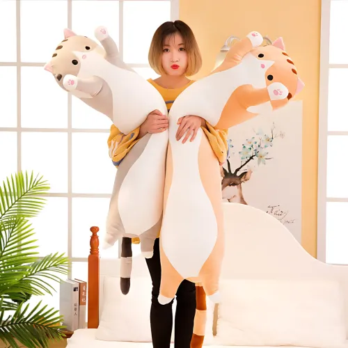 Игрушка подушка Кот Батон, плюшевая антистресс обнимашка DOLL 1498 на молнии, серый/рыжий 50 - фото 14