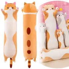 Игрушка подушка Кот Батон, плюшевая антистресс обнимашка DOLL 1498 на молнии, серый/рыжий 50