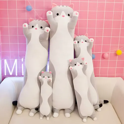 Игрушка подушка Кот Батон, плюшевая антистресс обнимашка DOLL 1498 на молнии, серый/рыжий 90 - фото 14