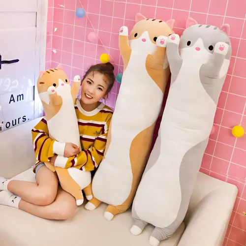 Игрушка подушка Кот Батон, плюшевая антистресс обнимашка DOLL 1498 на молнии, серый/рыжий 90 - фото 4