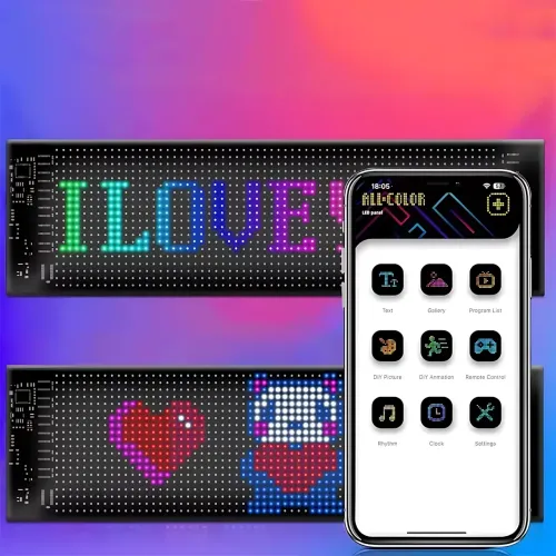 Гибкий светодиодный LED-дисплей ART-0566, RGB, Bluetooth управление с телефона и пульта, IP65, 37.4×9.2 см - фото 10