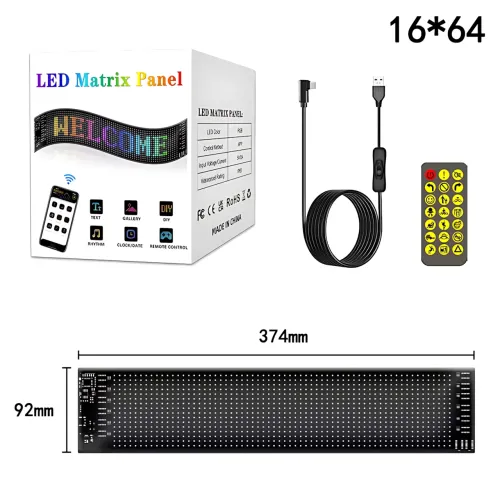 Гибкий светодиодный LED-дисплей ART-0566, RGB, Bluetooth управление с телефона и пульта, IP65, 37.4×9.2 см - фото 18