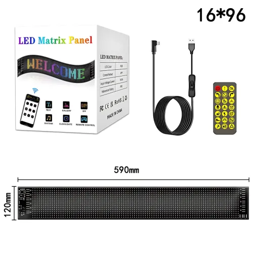 Світлодіодний гнучкий дисплей ART-0567, RGB, Bluetooth, пульт, Type-C, водонепроникний, 59.5×12 см - фото 14