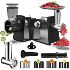 Мясорубка электрическая Hoffmans HM-277 1000 Вт + овощерезка, 7 насадок, 2 скорости, реверс, комбайн 2 в 1