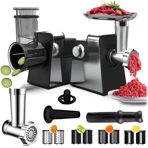 Мясорубка электрическая Hoffmans HM-277 1000 Вт + овощерезка, 7 насадок, 2 скорости, реверс, комбайн 2 в 1