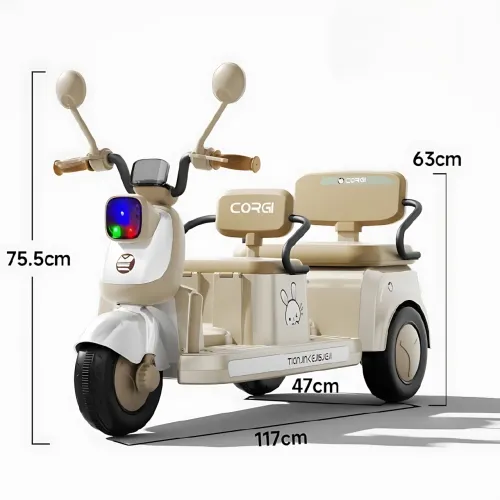 Детский электроскутер CORGI RideTwin 3-х колёсный, двухместный, с АКБ 6V 7AH, светом и музыкой, до 30 кг - фото 18
