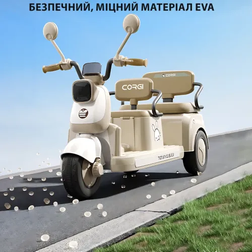 Детский электроскутер CORGI RideTwin 3-х колёсный, двухместный, с АКБ 6V 7AH, светом и музыкой, до 30 кг - фото 12